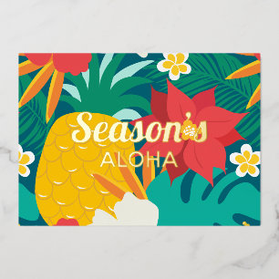 Tropical Hawaiian Christmas Season's Aloha Foil Holiday Card