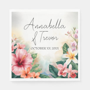 Tropical Hawaiian Colourful Flowers Custom Name Napkin