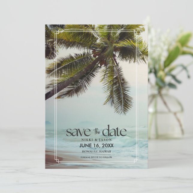 Tropical Hawaiian Destination Beach Wedding  Save The Date (Standing Front)