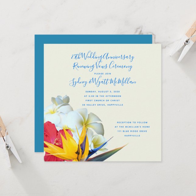 Tropical Hawaiian Floral Anniversary Vows Invitation (Front/Back In Situ)