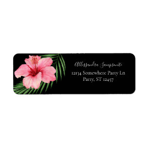 Tropical Hawaiian Floral Black Return Address Label