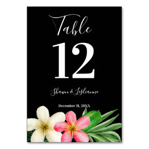 Tropical Hawaiian Floral Black Table Number