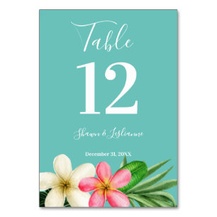 Tropical Hawaiian Floral Blue Table Number