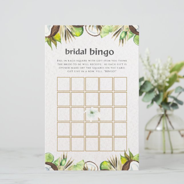 Tropical Hawaiian Floral bridal shower bingo game (Standing Front)