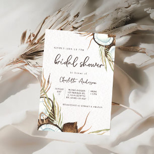 Tropical Hawaiian Floral & Coconut Bridal Shower Invitation