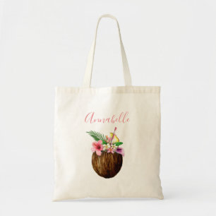 Tropical Hawaiian Floral & Coconut Tote Bag