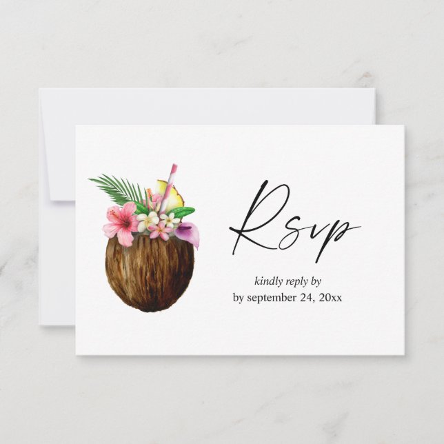 Tropical Hawaiian Floral & Coconut with Meal RSVP Card (Front)