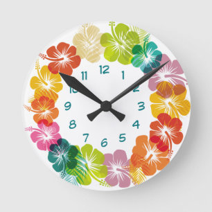 Tropical Hawaiian Floral Design Round Clock