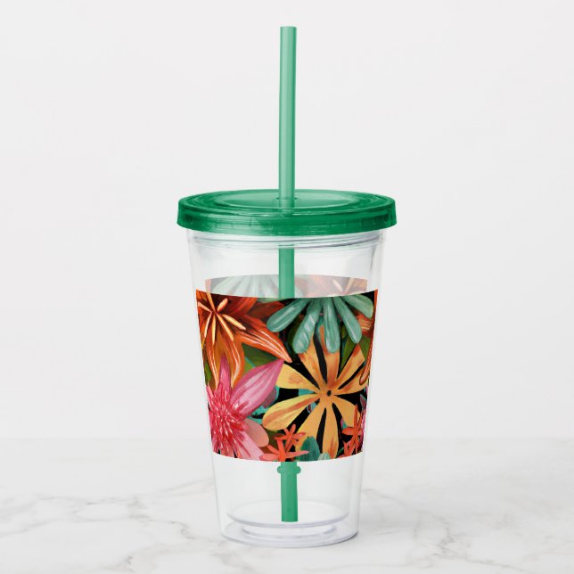 tropical/Hawaiian/floral/flower Acrylic Tumbler (Front)