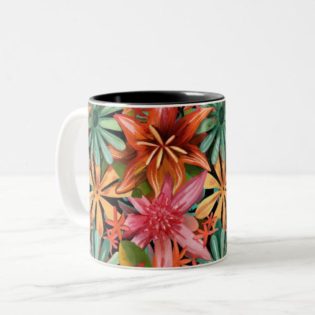 tropical/Hawaiian/floral/flower Two-Tone Coffee Mug (Front Left)