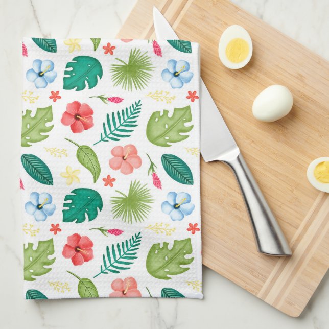 Tropical Hawaiian Floral Flowers Birthday Party Tea Towel (Quarter Fold)