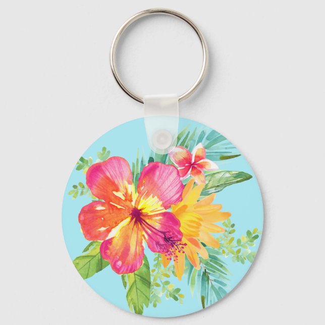 Tropical Hawaiian Floral Hibiscus Key Ring (Front)
