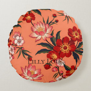 Tropical Hawaiian Floral Pattern Round Cushion