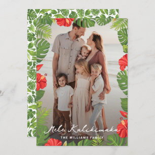 Tropical Hawaiian Floral Photo Mele Kalikimaka Holiday Card