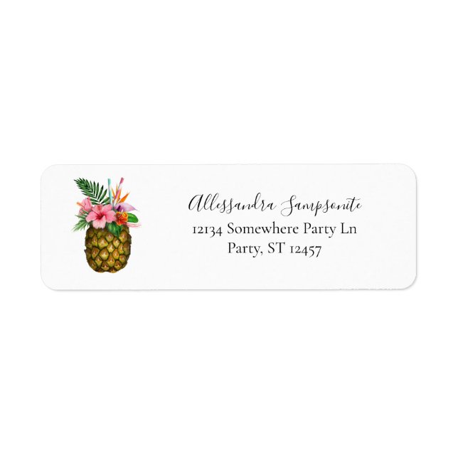 Tropical Hawaiian Floral & Pineapple Return Addres Address Label (Front)