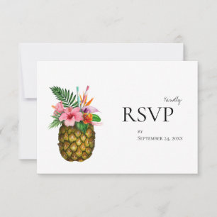 Tropical Hawaiian Floral & Pineapple RSVP No Meal Card