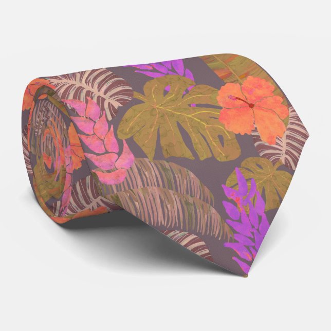 Tropical Hawaiian Floral Tie (Rolled)