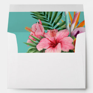 Tropical Hawaiian Floral Wedding or Party- Blue Envelope