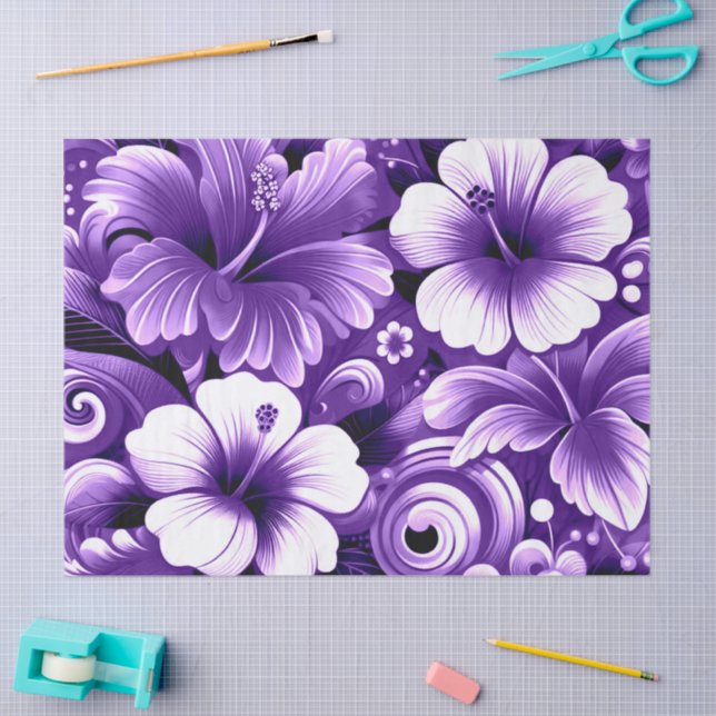 Tropical Hawaiian Flower Hibiscus Purple Decoupage Tissue Paper (Craft)