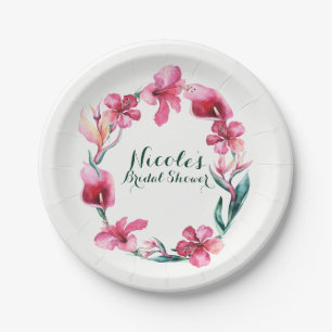 Tropical Hawaiian Flowers Elegant Wedding Party Paper Plate