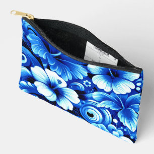 Tropical Hawaiian Flowers Hibiscus Cobalt Blue Accessory Pouch