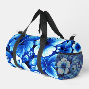 Tropical Hawaiian Flowers Hibiscus Cobalt Blue Duffle Bag