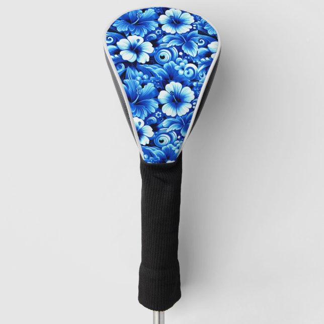 Tropical Hawaiian Flowers Hibiscus Cobalt Blue Golf Head Cover (Front)