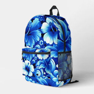 Tropical Hawaiian Flowers Hibiscus Cobalt Blue Printed Backpack