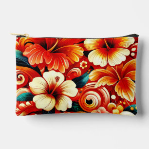 Tropical Hawaiian Flowers Hibiscus Orange Yellow Accessory Pouch