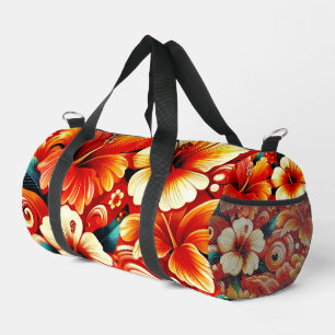 Tropical Hawaiian Flowers Hibiscus Orange Yellow Duffle Bag