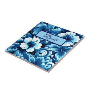 Tropical Hawaiian Flowers Hibiscus Personalised Ceramic Tile