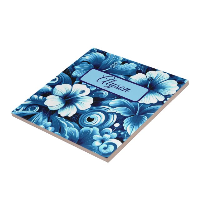 Tropical Hawaiian Flowers Hibiscus Personalised Ceramic Tile (Side)