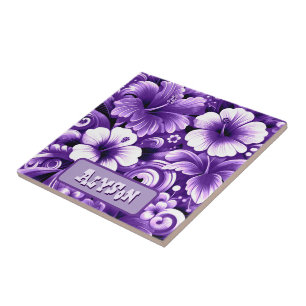 Tropical Hawaiian Flowers Hibiscus Personalised Ceramic Tile