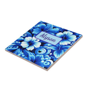Tropical Hawaiian Flowers Hibiscus Personalised Ceramic Tile