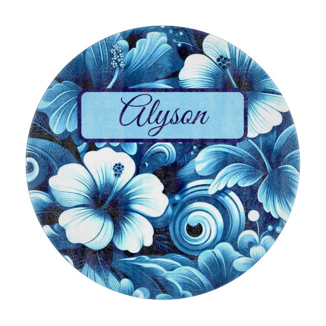 Tropical Hawaiian Flowers Hibiscus Personalised Cutting Board (Front)