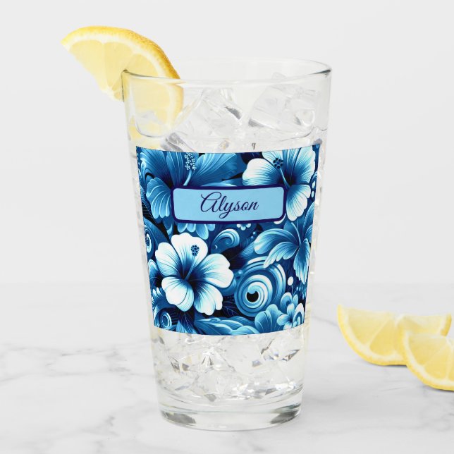 Tropical Hawaiian Flowers Hibiscus Personalised Glass (Front Ice)