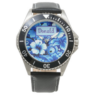 Tropical Hawaiian Flowers Hibiscus Personalised Watch