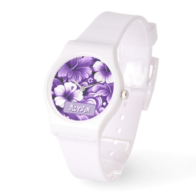 Tropical Hawaiian Flowers Hibiscus Personalised Watch (Angle)
