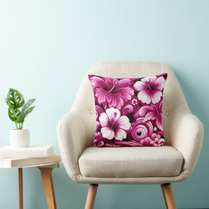Tropical Hawaiian Flowers Hibiscus Pink Pattern Cushion