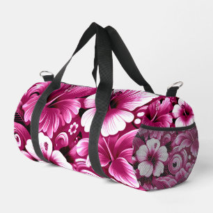 Tropical Hawaiian Flowers Hibiscus Pink White Duffle Bag