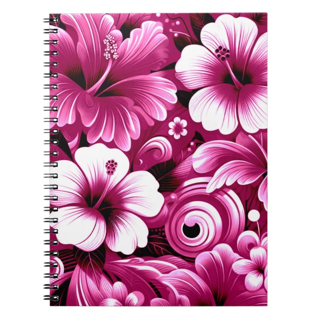 Tropical Hawaiian Flowers Hibiscus Pink White Notebook (Front)