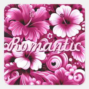 Tropical Hawaiian Flowers Hibiscus Pink White Square Sticker