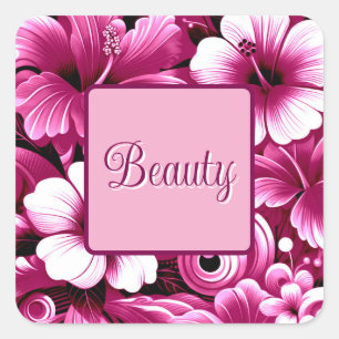 Tropical Hawaiian Flowers Hibiscus Pink White Square Sticker