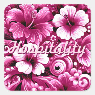 Tropical Hawaiian Flowers Hibiscus Pink White Square Sticker