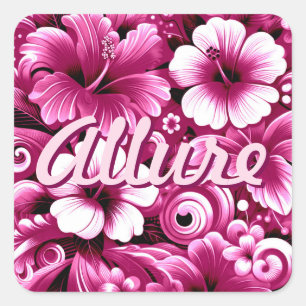 Tropical Hawaiian Flowers Hibiscus Pink White Square Sticker
