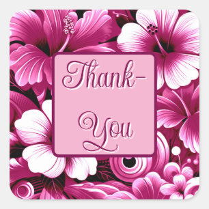 Tropical Hawaiian Flowers Hibiscus Pink White Square Sticker