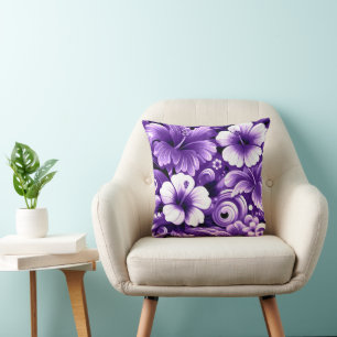 Tropical Hawaiian Flowers Hibiscus Purple Pattern Cushion