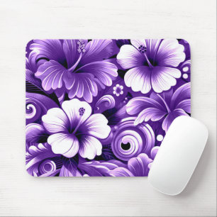 Tropical Hawaiian Flowers Hibiscus Purple Pattern Mouse Pad
