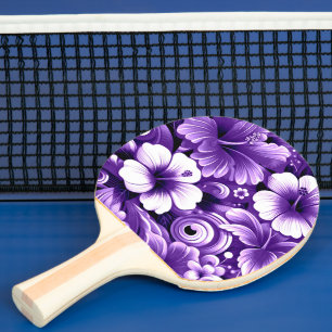 Tropical Hawaiian Flowers Hibiscus Purple Pattern Ping Pong Paddle