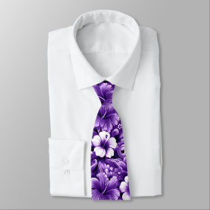 Tropical Hawaiian Flowers Hibiscus Purple Pattern Tie